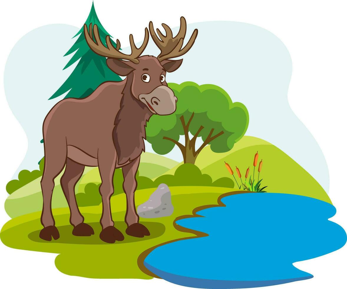 vecteur illustration de forêt et cerf