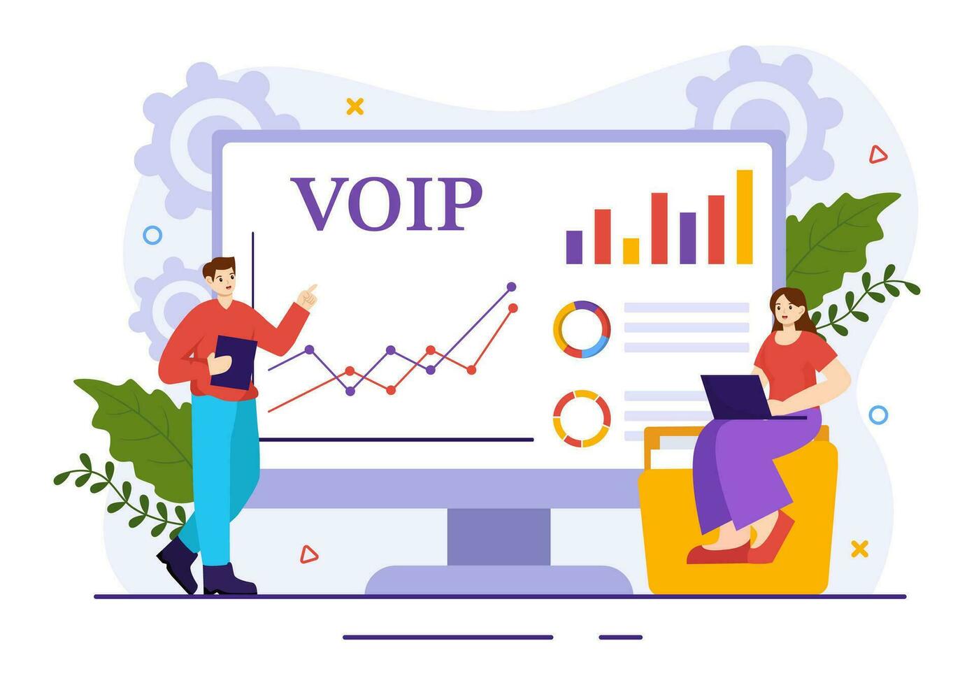 voip ou voix plus de l'Internet protocole vecteur illustration avec téléphonie schème La technologie et réseau téléphone appel Logiciel dans plat Contexte