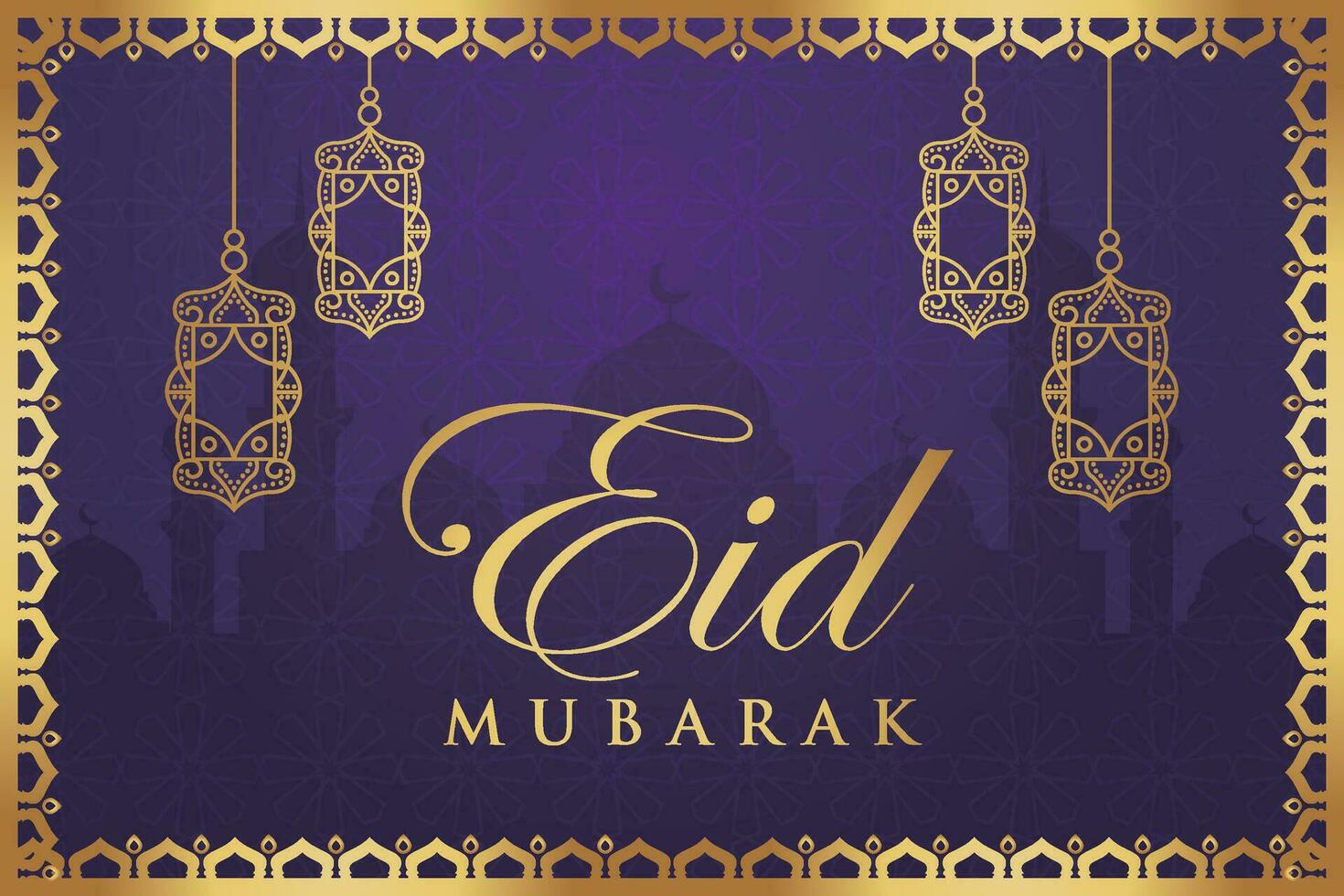 eid mubarak salutation carte avec pendaison lanternes et étoiles vecteur