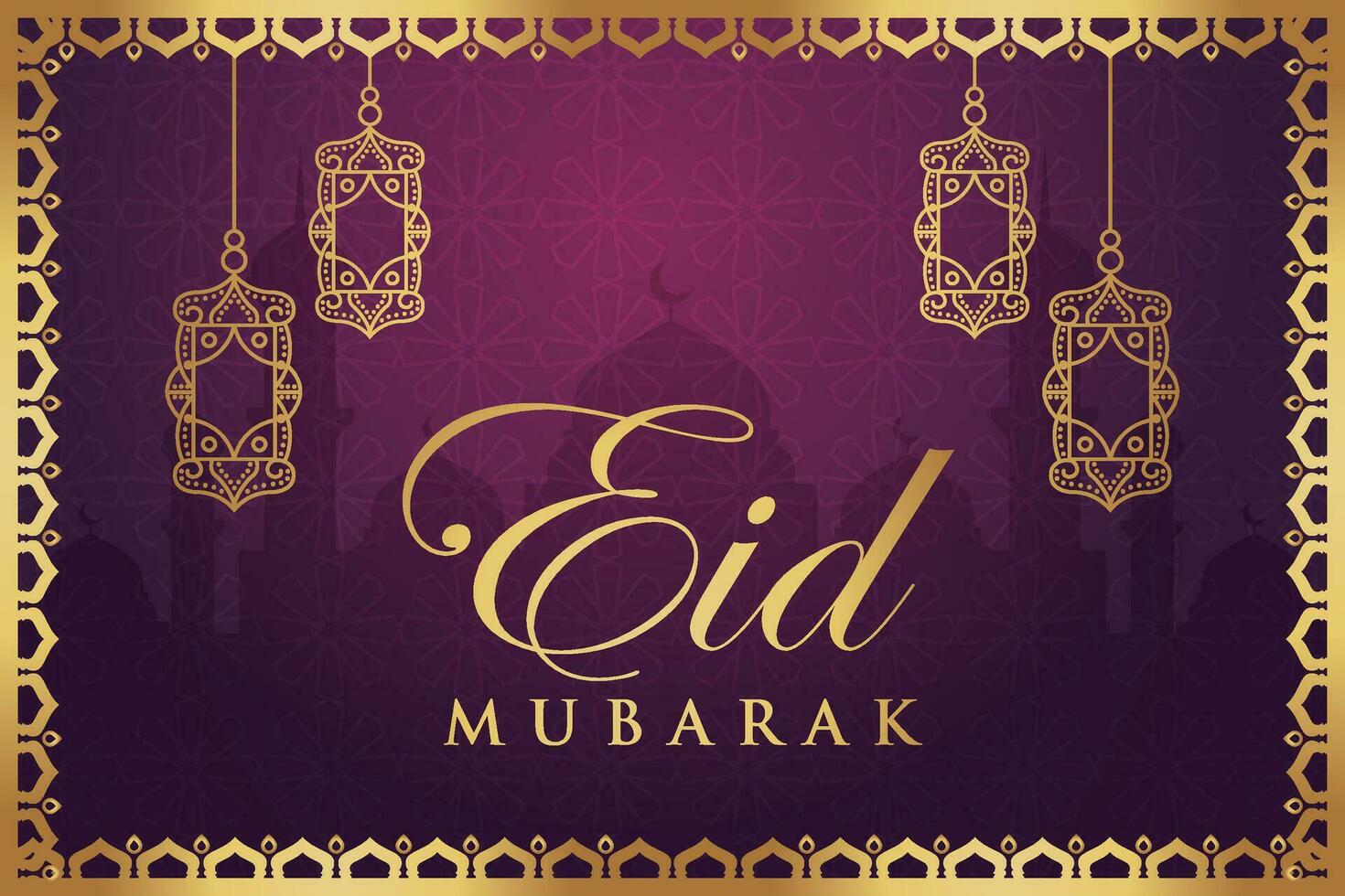 eid mubarak salutation carte avec pendaison lanternes et étoiles vecteur