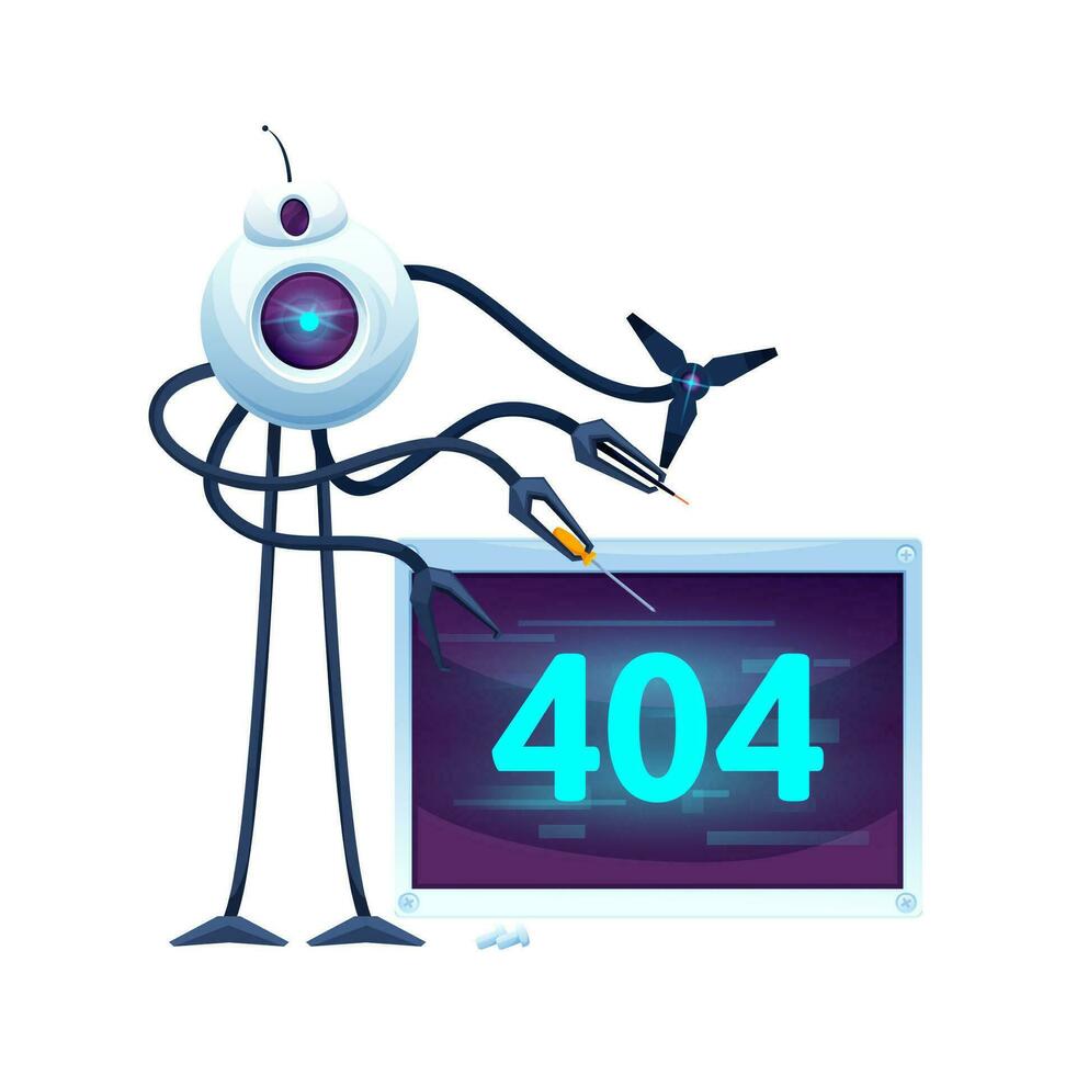 404 page avec dessin animé écran et futur robot vecteur