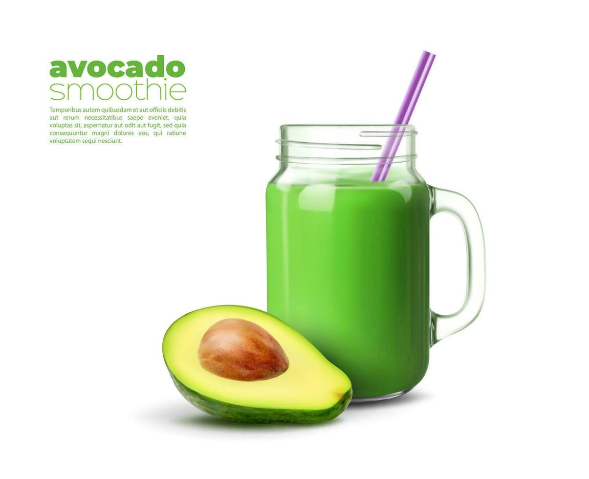 vert Avocat désintoxication smoothie ou jus, 3d vecteur