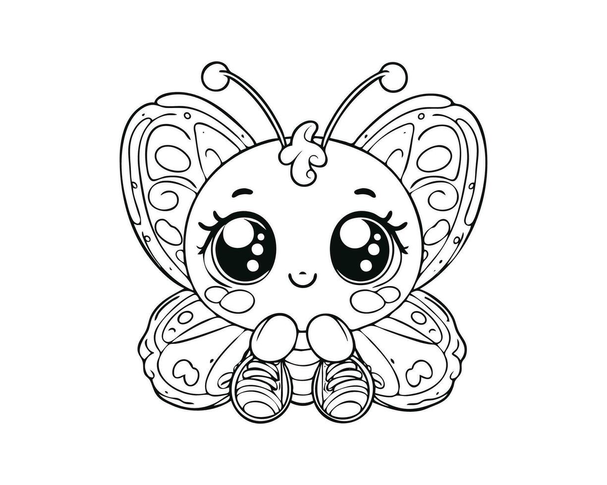 mignonne dessin animé de papillon illustration pour coloration livre. contour ligne art. imprimable conception. isolé blanc Contexte vecteur