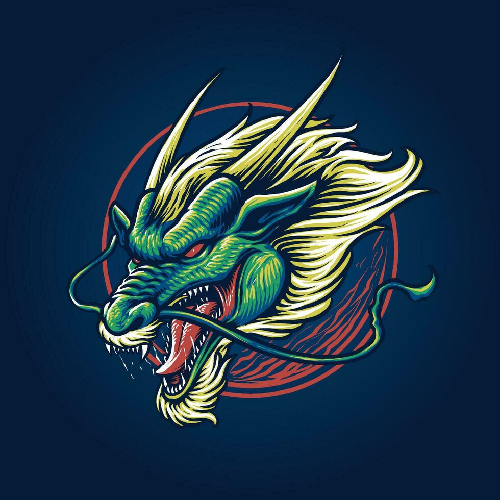 chinois vert dragon tête vecteur