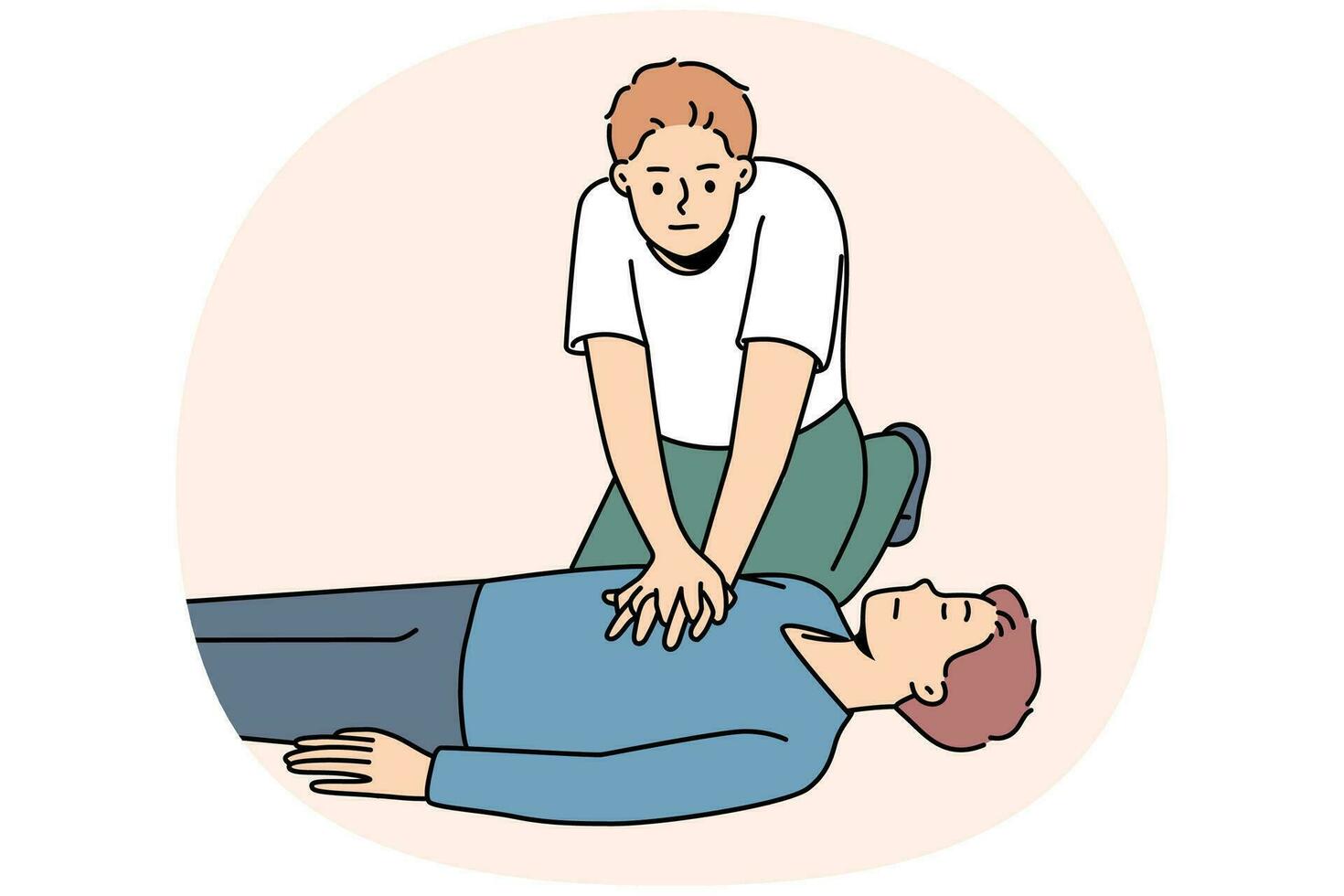 Jeune homme faire cœur massage à la personne sur sol vecteur