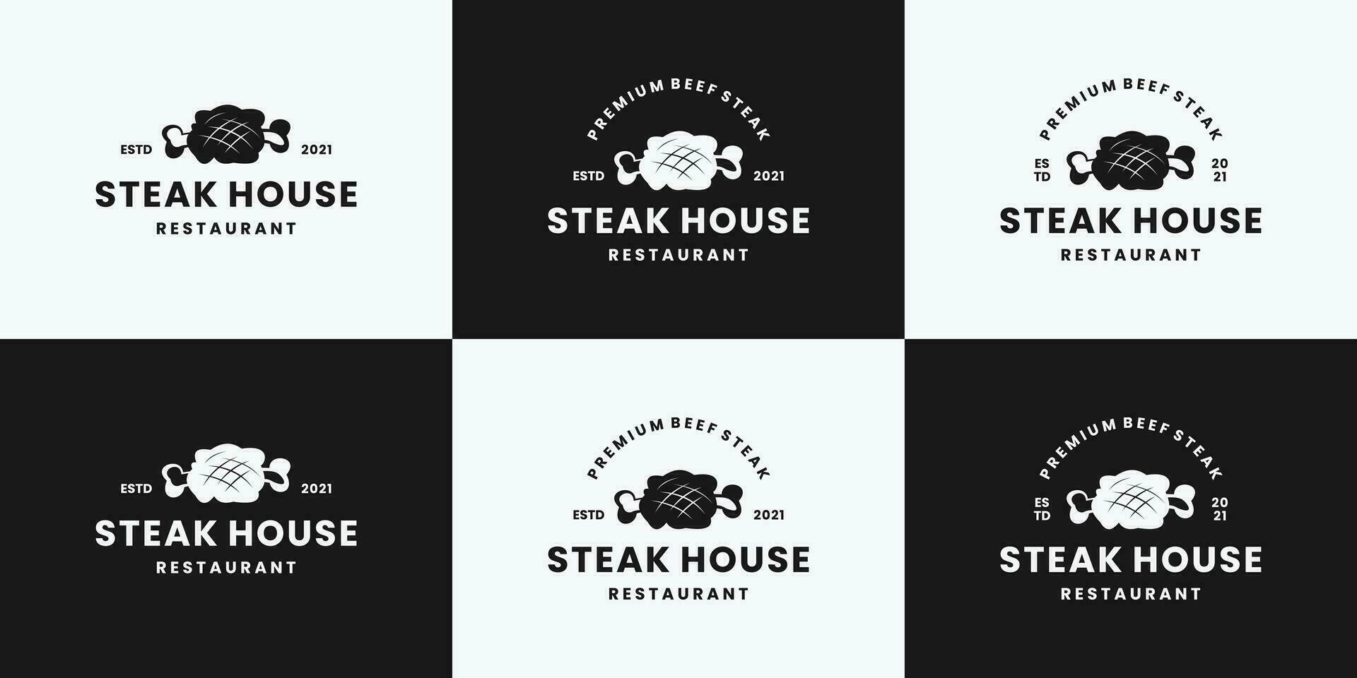 ancien steak maison logo conception modèle pour restaurant vecteur