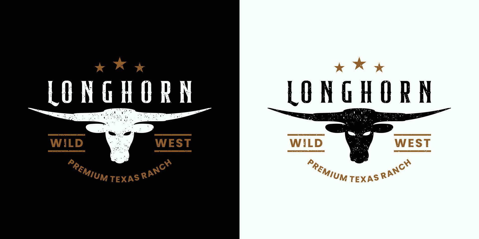 longhorn buffle, vache, logo conception badge ancien style vecteur