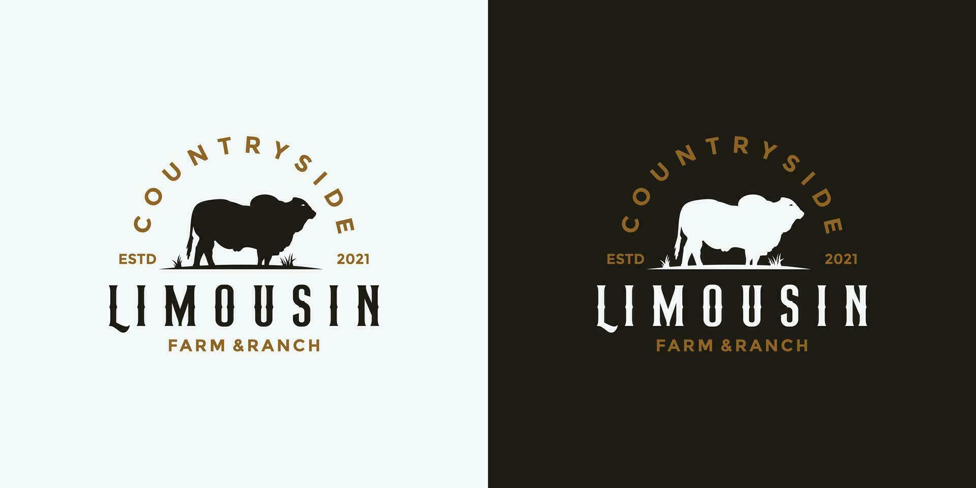 limousine vache logo conception rétro style pour votre affaires ferme et ranch vecteur