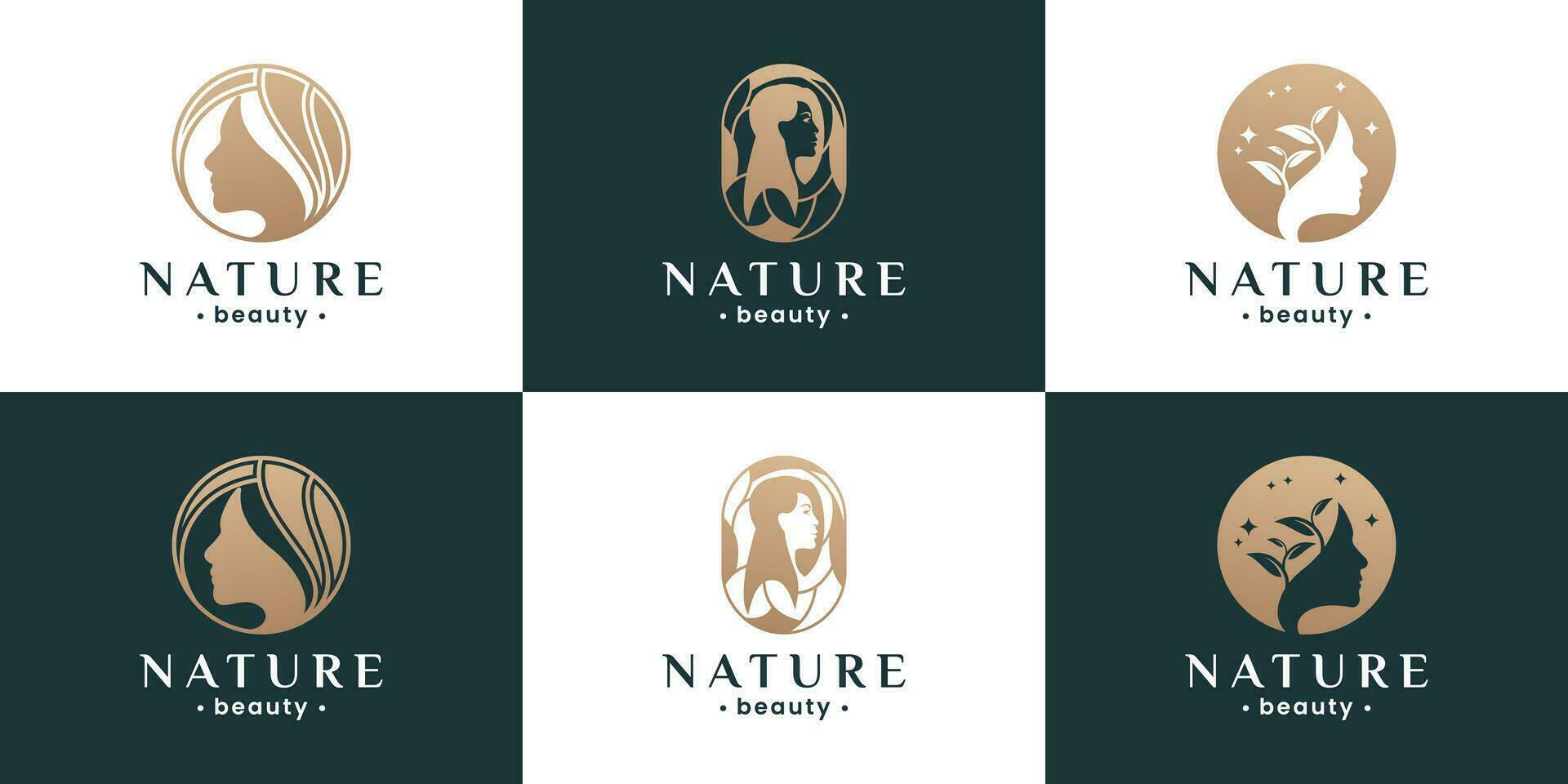 collection de Naturel beauté, femme visage logo conception pour salon et spa entreprise. vecteur