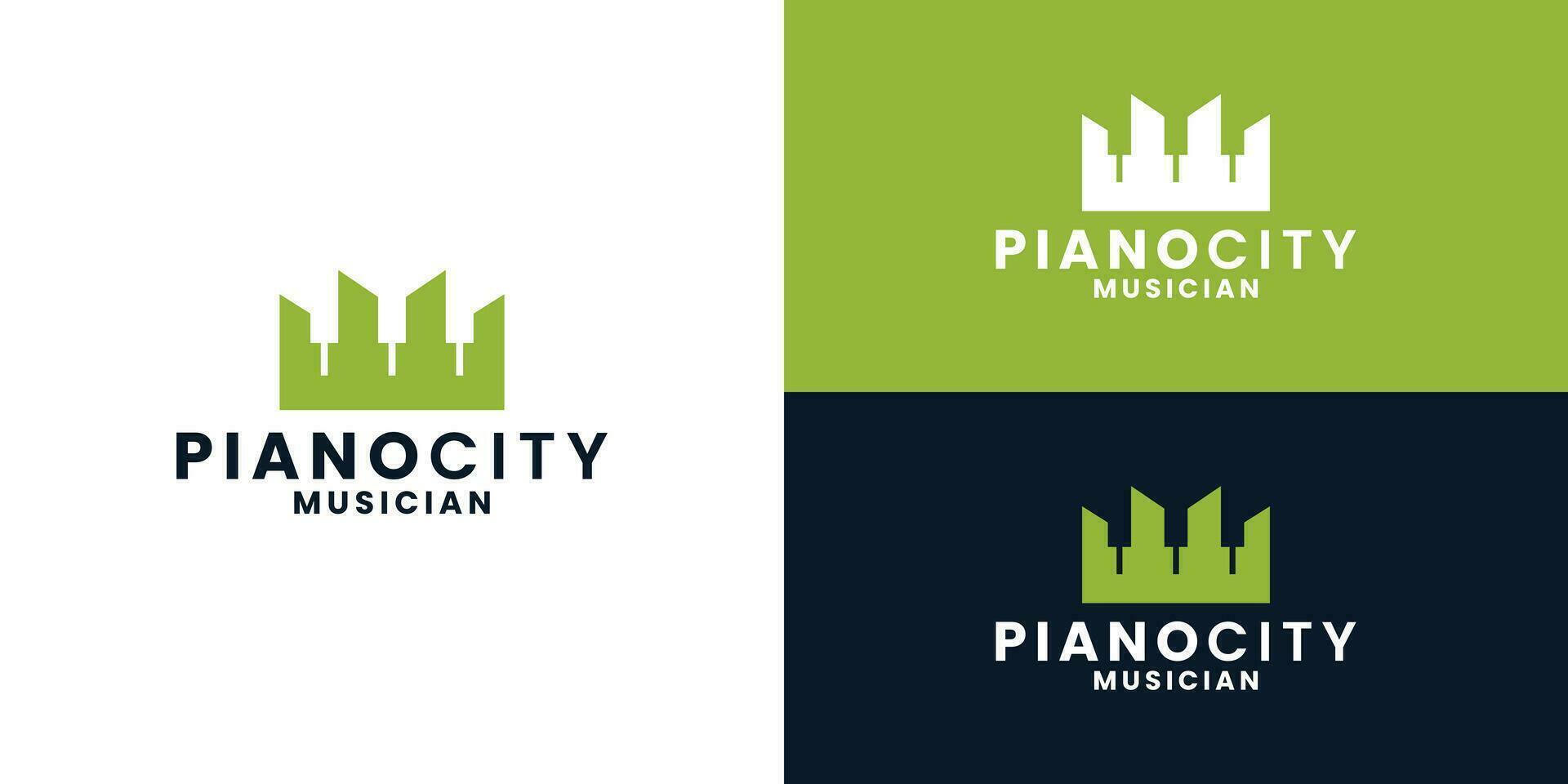 piano ville logo conception vecteur. pianiste, musicien ville vecteur