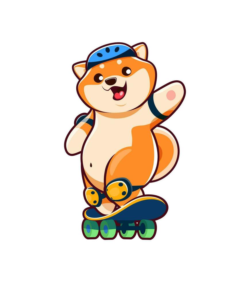 dessin animé mignonne shiba inu chien personnage sur planche à roulette vecteur