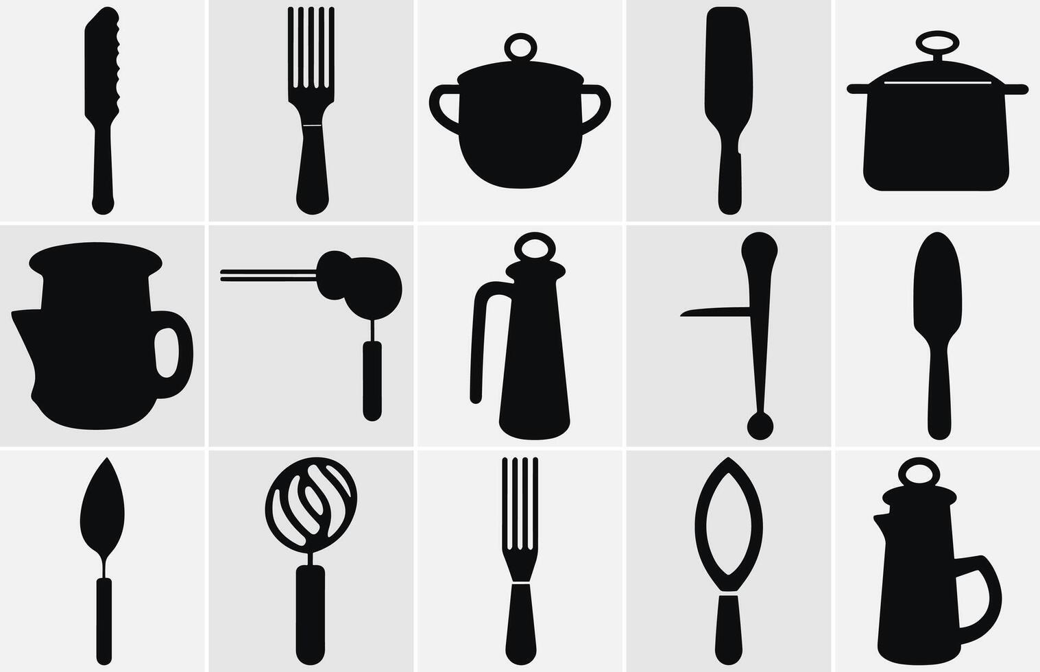 cuisine outils silhouette, cuisine ustensiles silhouette-vecteur silhouette. vecteur