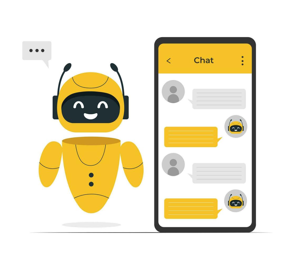 chatbot neural réseau, ai les serveurs et des robots technologie. mignonne chatbot ai personnage. vecteur