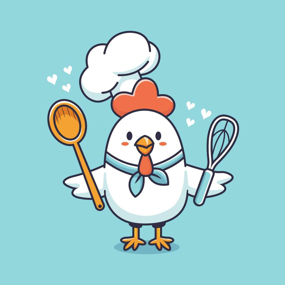 vecteur mascotte poulet l'amour cuisine parfait pour illustration restaurant, café, et fait maison nourriture