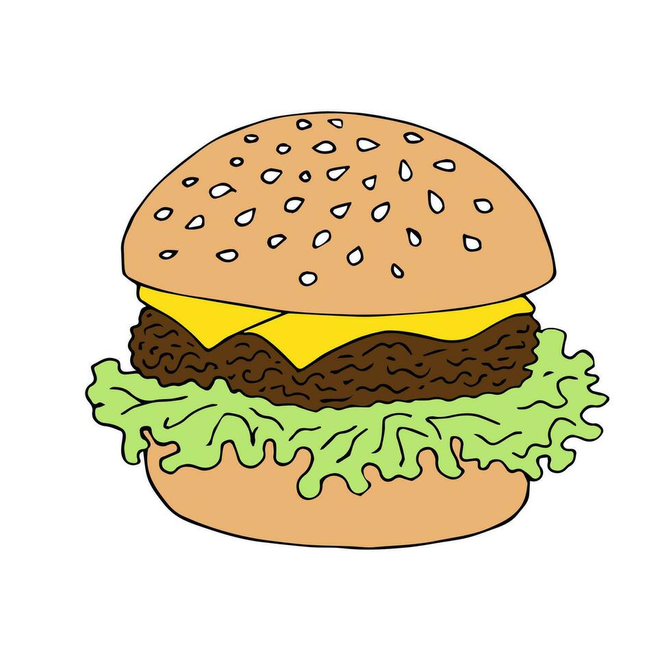 vecteur main tiré griffonnage esquisser coloré Burger