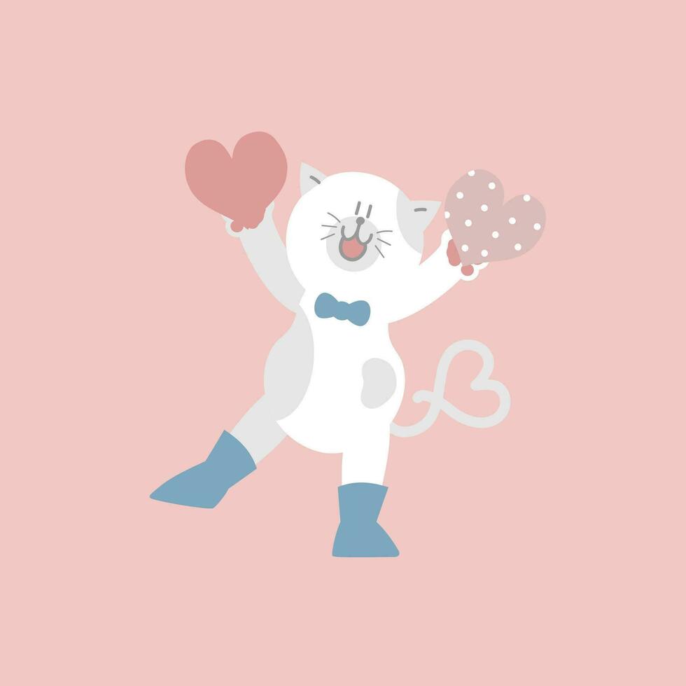mignonne chat et cœurs, content la Saint-Valentin jour, anniversaire, l'amour concept, plat vecteur illustration dessin animé personnage conception isolé