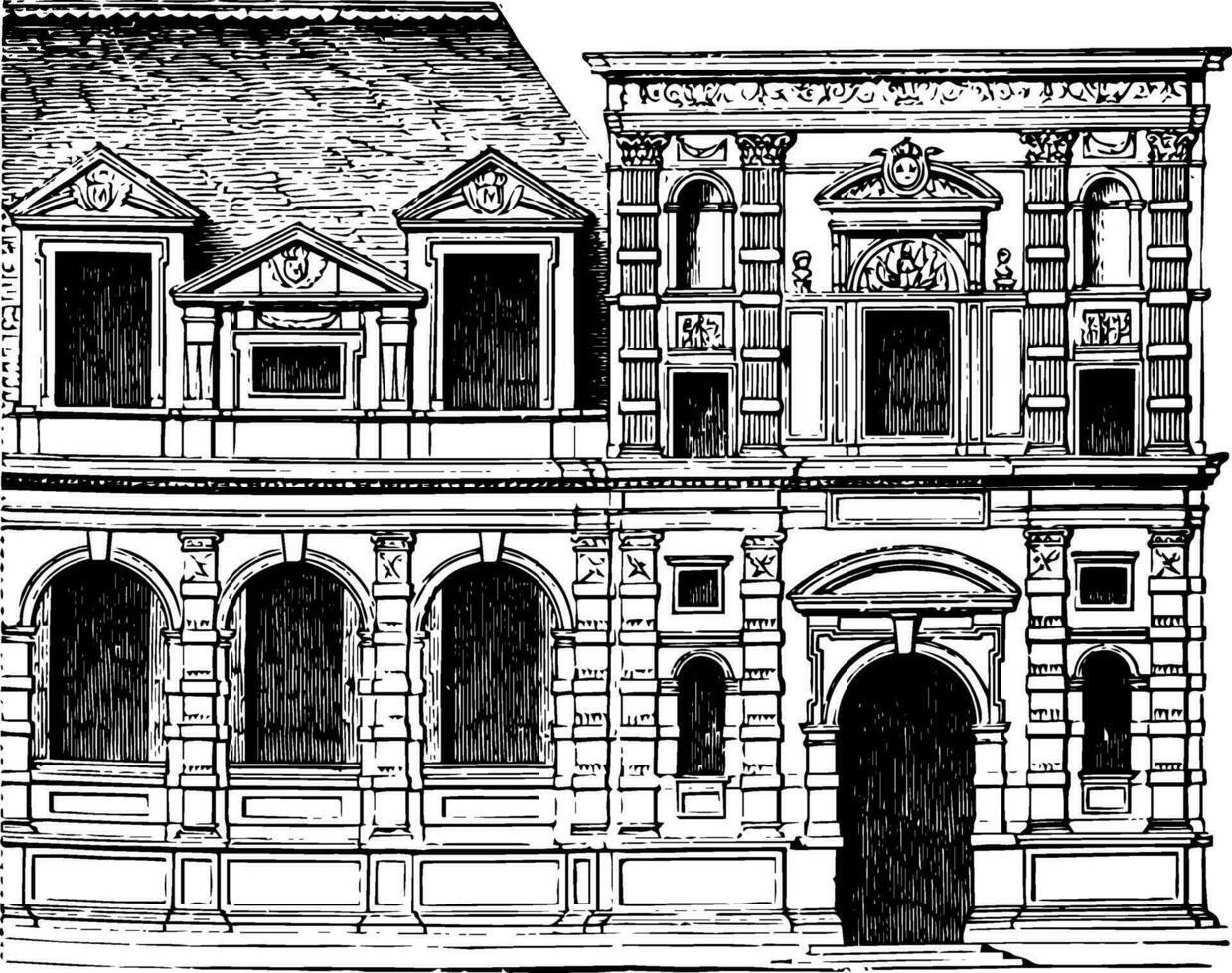 façade de le tuileries officiellement le grandiose persienne ancien gravure. vecteur