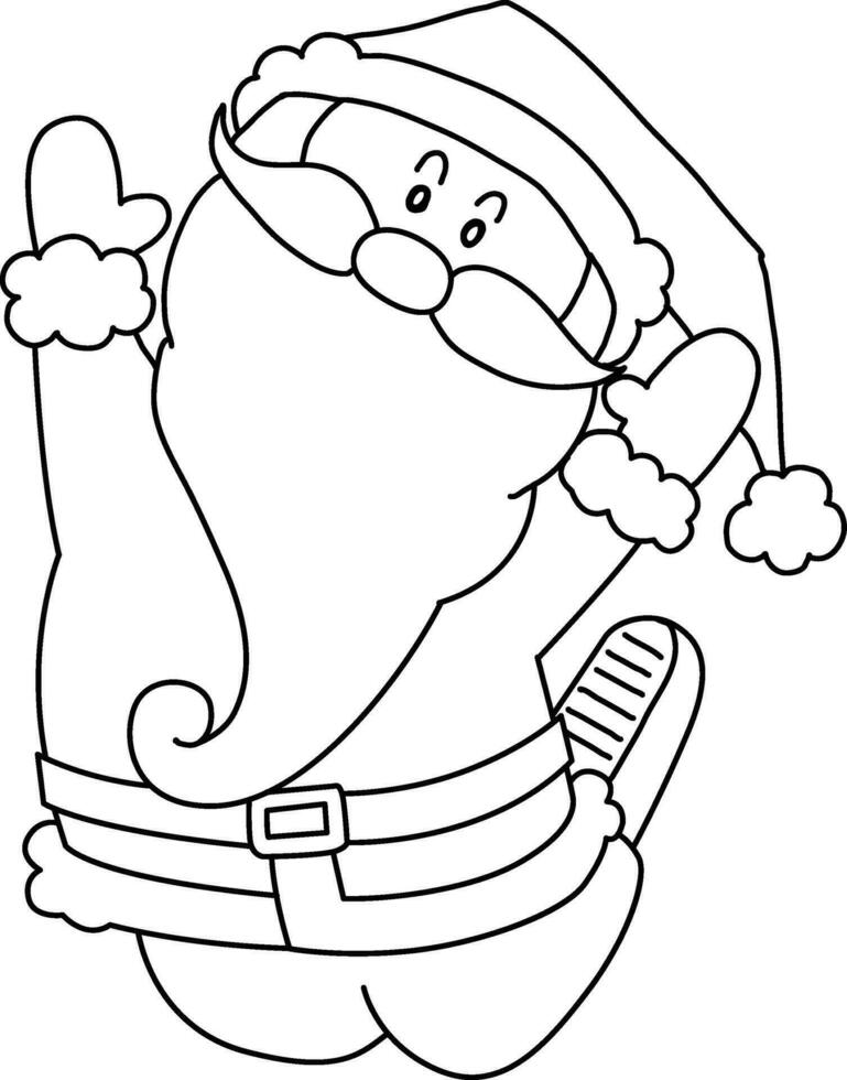 Père Noël claus en portant cadeaux à distribuer à les enfants. Père Noël gentil cœur, joyeux, heureux, saut, dansant. une Facile main tiré griffonnage dessin animé, mignonne pour des gamins sur Noël journée vecteur