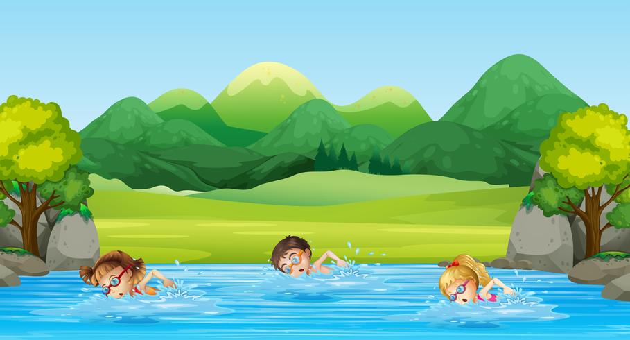 Enfants nageant dans la rivière vecteur