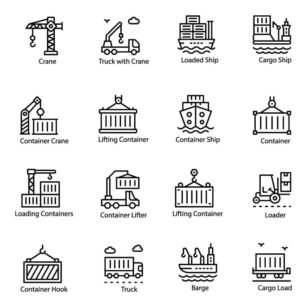 logistique récipient Machines ligne vecteur Icônes