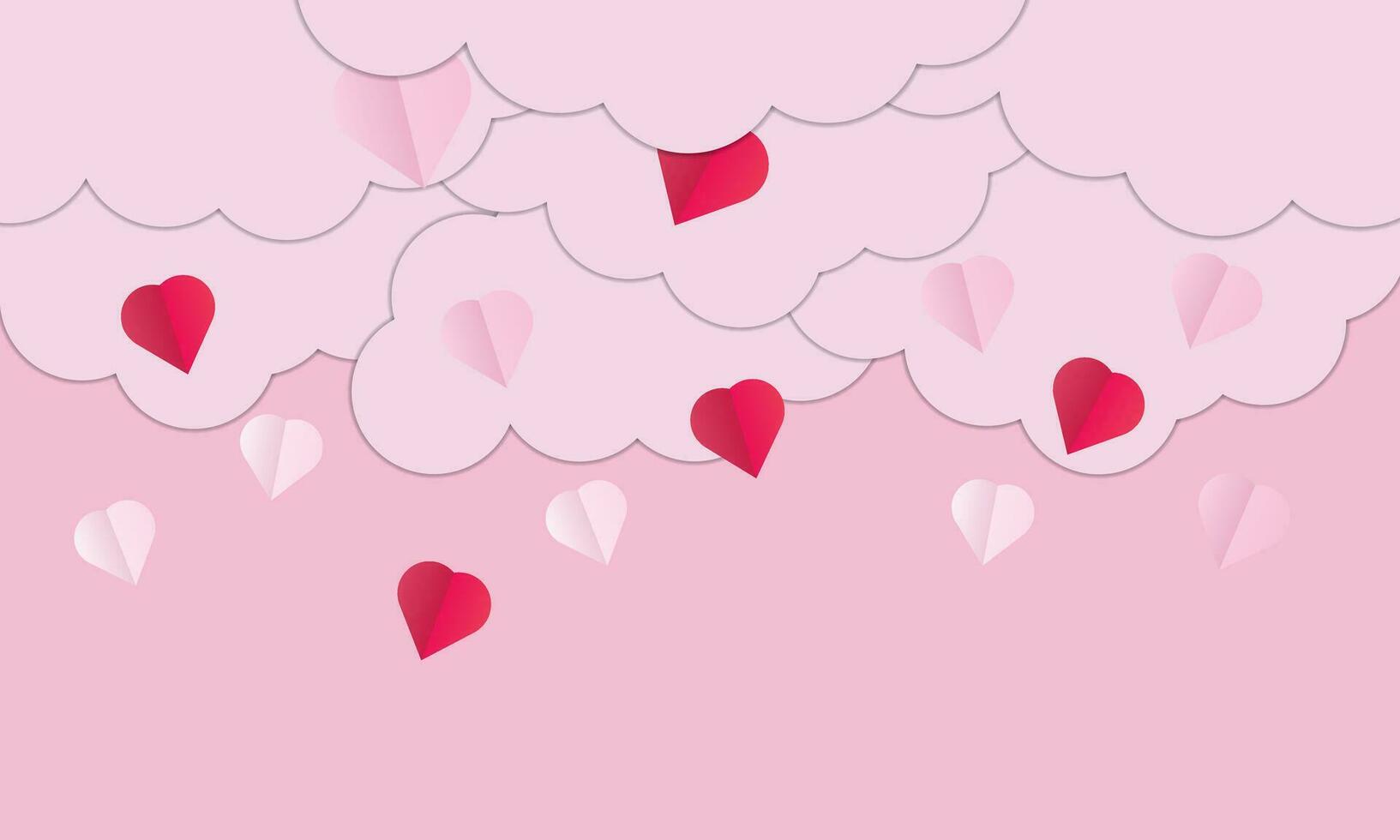 Contexte conception avec papier Couper des nuages. endroit pour texte. content la Saint-Valentin journée vente entête avec pendaison cœurs. vecteur