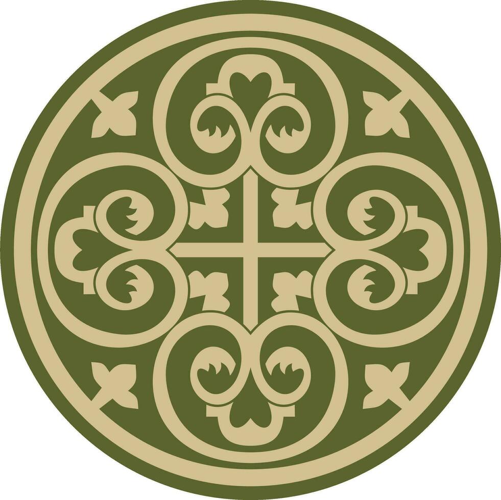 vecteur vert avec noir rond ancien byzantin ornement. classique cercle de le est romain Empire, Grèce. modèle motifs de Constantinople.