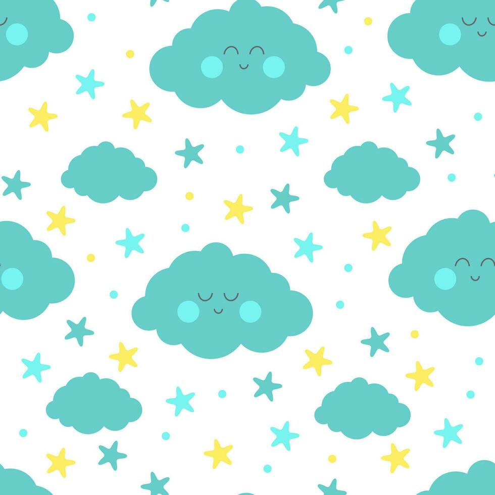 somnolent bleu nuage avec Jaune étoiles pour bébé pièce décoration. pour en tissu impression logo signe cartes bannières des gamins mur art conception vecteur illustration