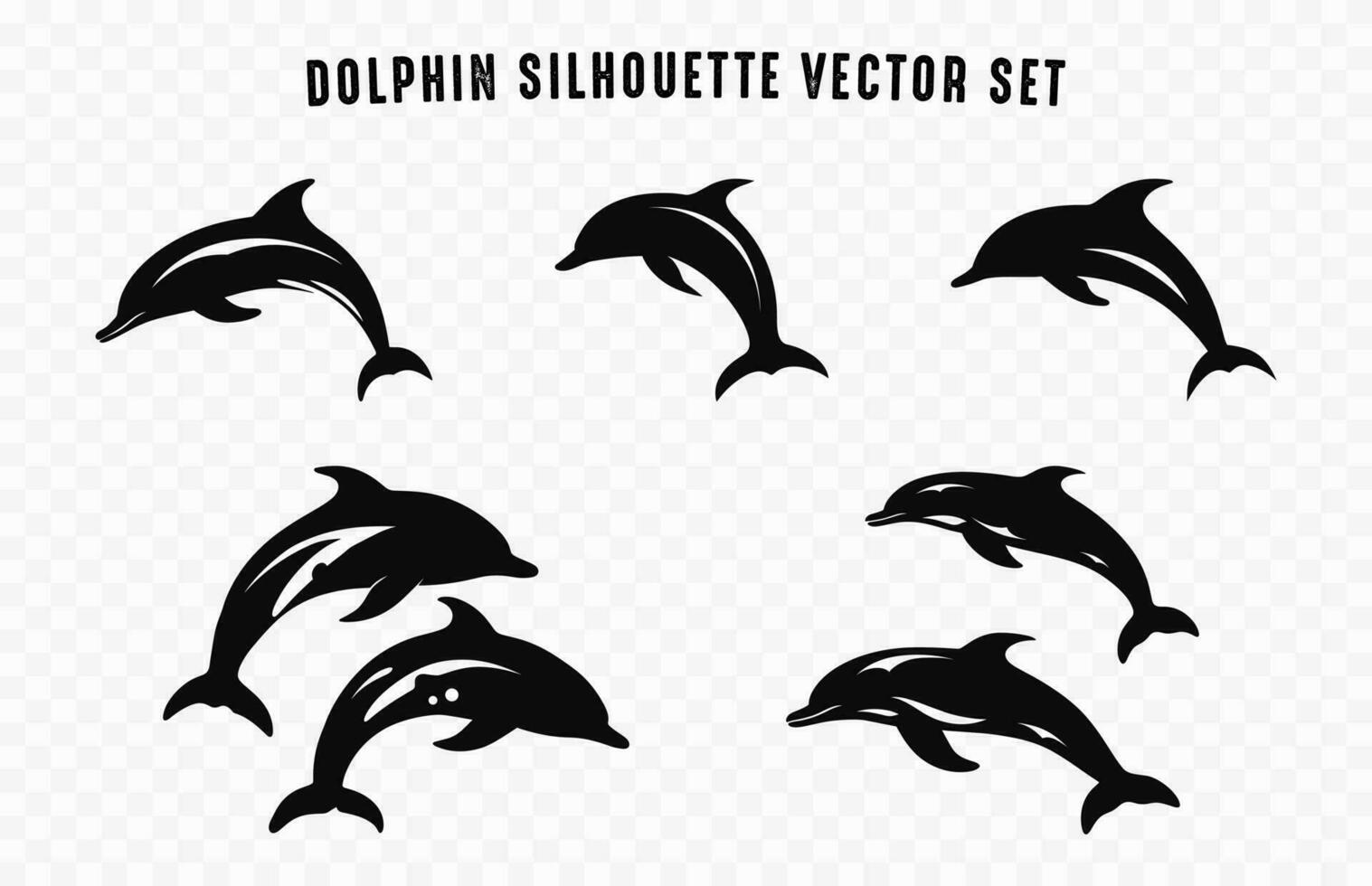 ensemble de dauphin noir silhouettes vecteur, dauphins silhouette clipart paquet vecteur