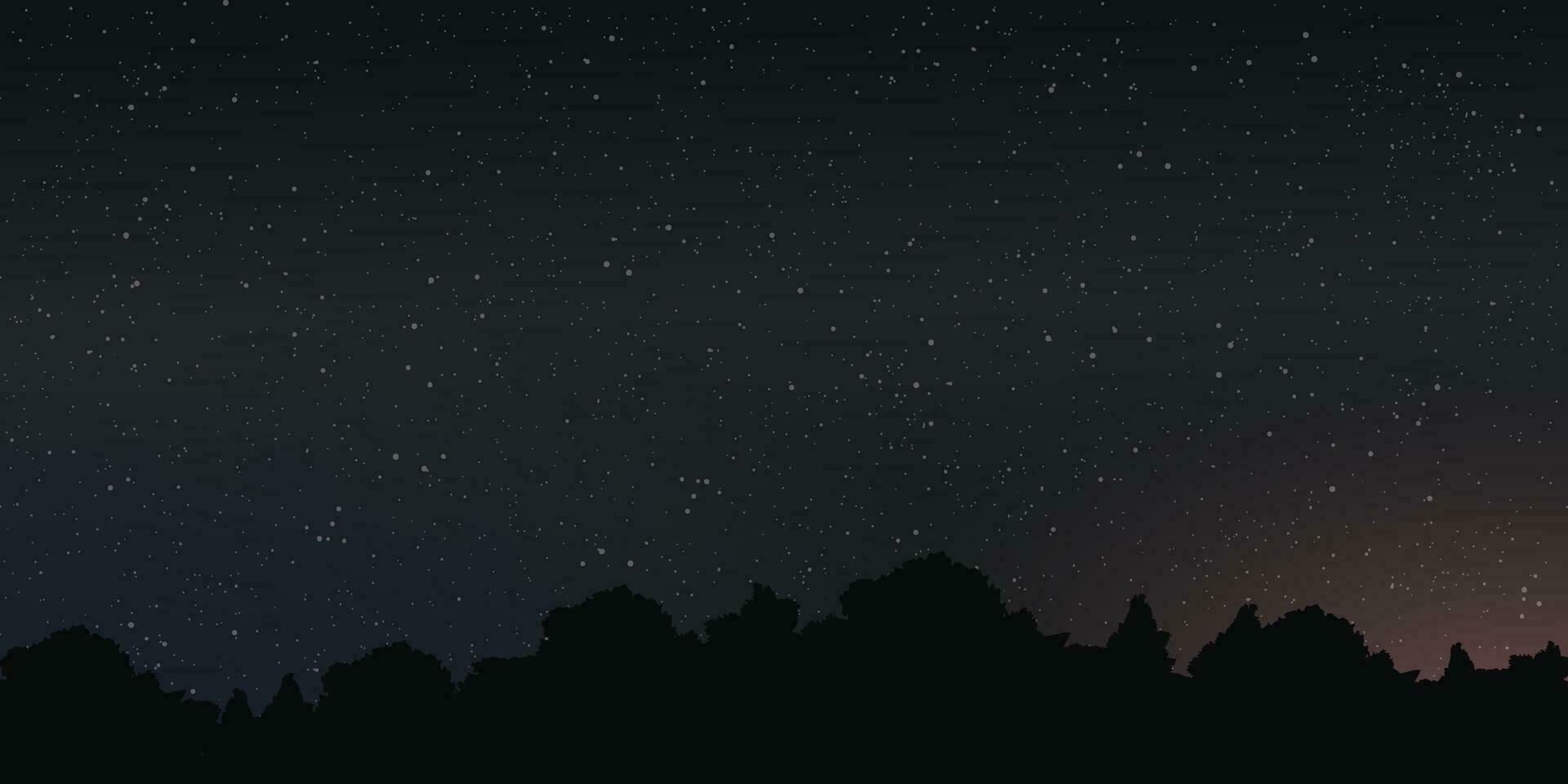 nuit ciel avec une lot de étoile Contexte avoir silhouette forêt au premier plan vecteur illustration.