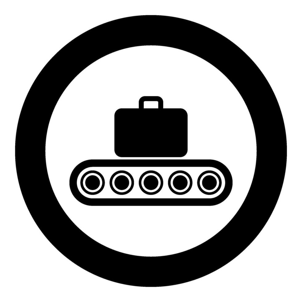 convoyeur ceinture aéroport ruban bagages les passagers bagage valise production ligne automatique fabrication icône dans cercle rond noir Couleur vecteur illustration image solide contour style