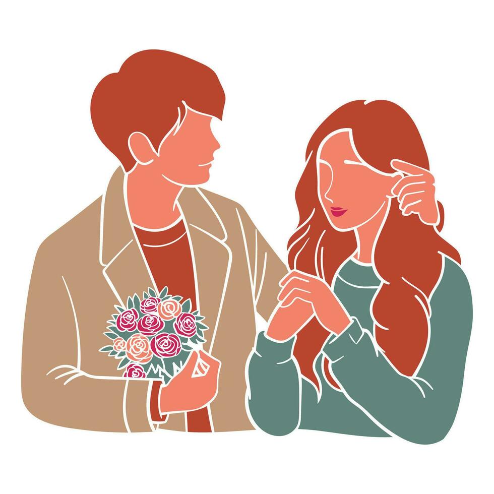 romantique couple dans aimer, main tiré vecteur illustration