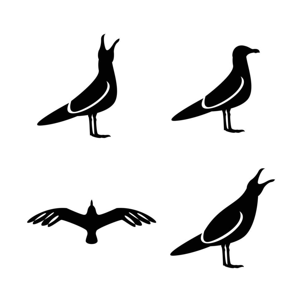 mouette silhouette noir blanc logo icône conception vecteur