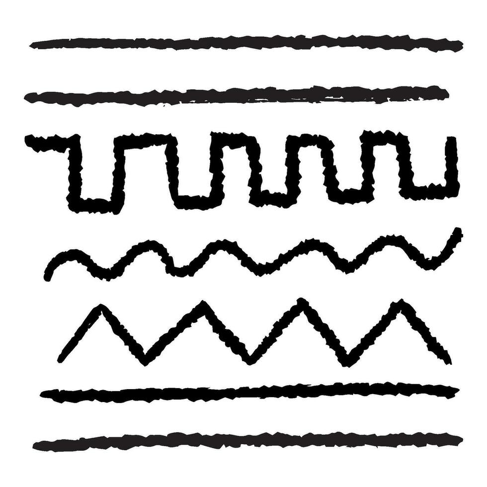 main tiré crayon lignes et gribouillis ensemble. vecteur charbon frottis, barrés et tourbillonne. griffonnage style vague lignes.