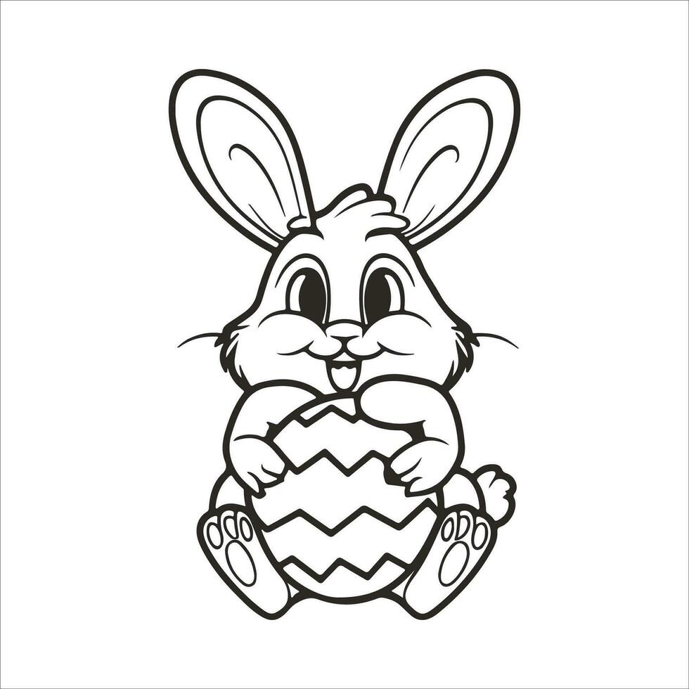 Pâques lapin avec un Pâques œuf. noir et blanc vecteur illustration pour coloration livre ligne art.