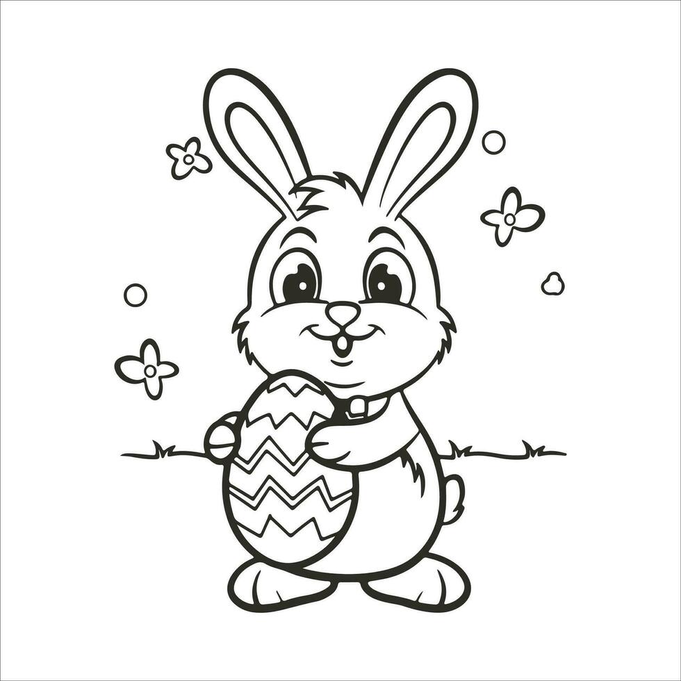 Pâques lapin avec un Pâques œuf. noir et blanc vecteur illustration pour coloration livre ligne art.