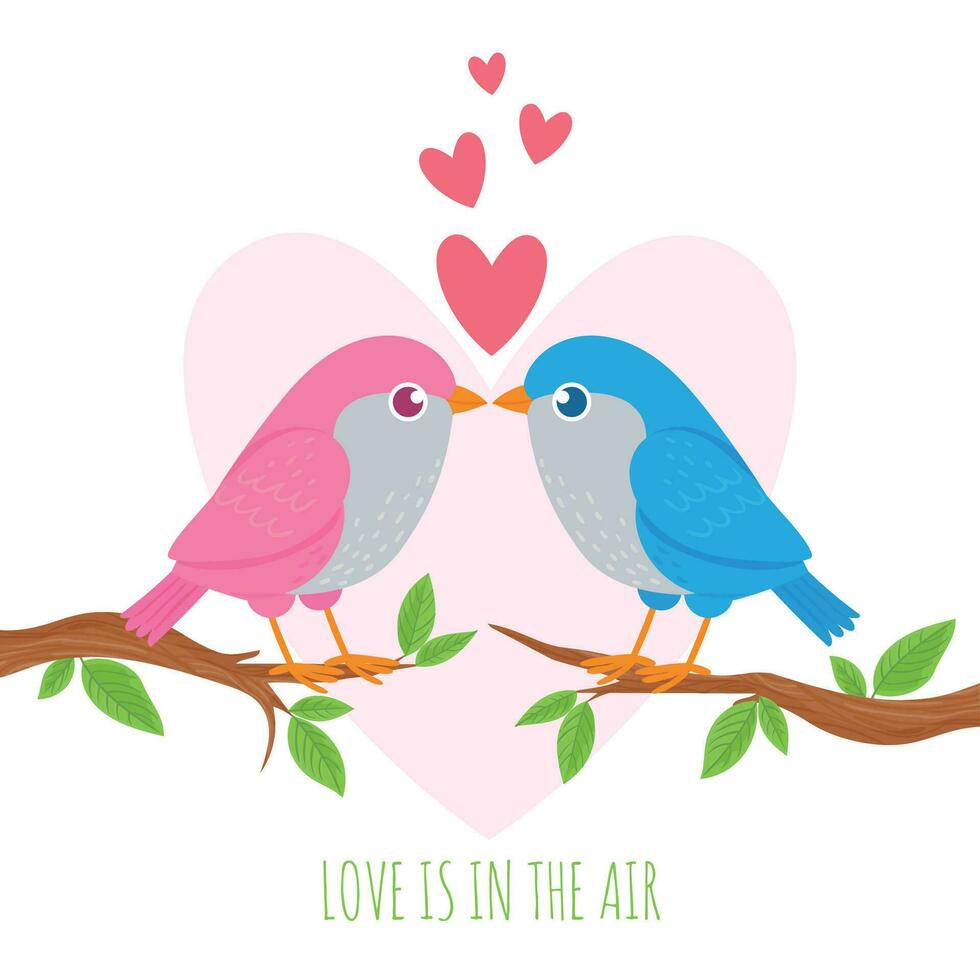 oiseau l'amour. mignonne des oiseaux les amoureux sur bifurquer, romance couple, mariage et Valentin journée symbole, vacances décoration Créatif vecteur concept