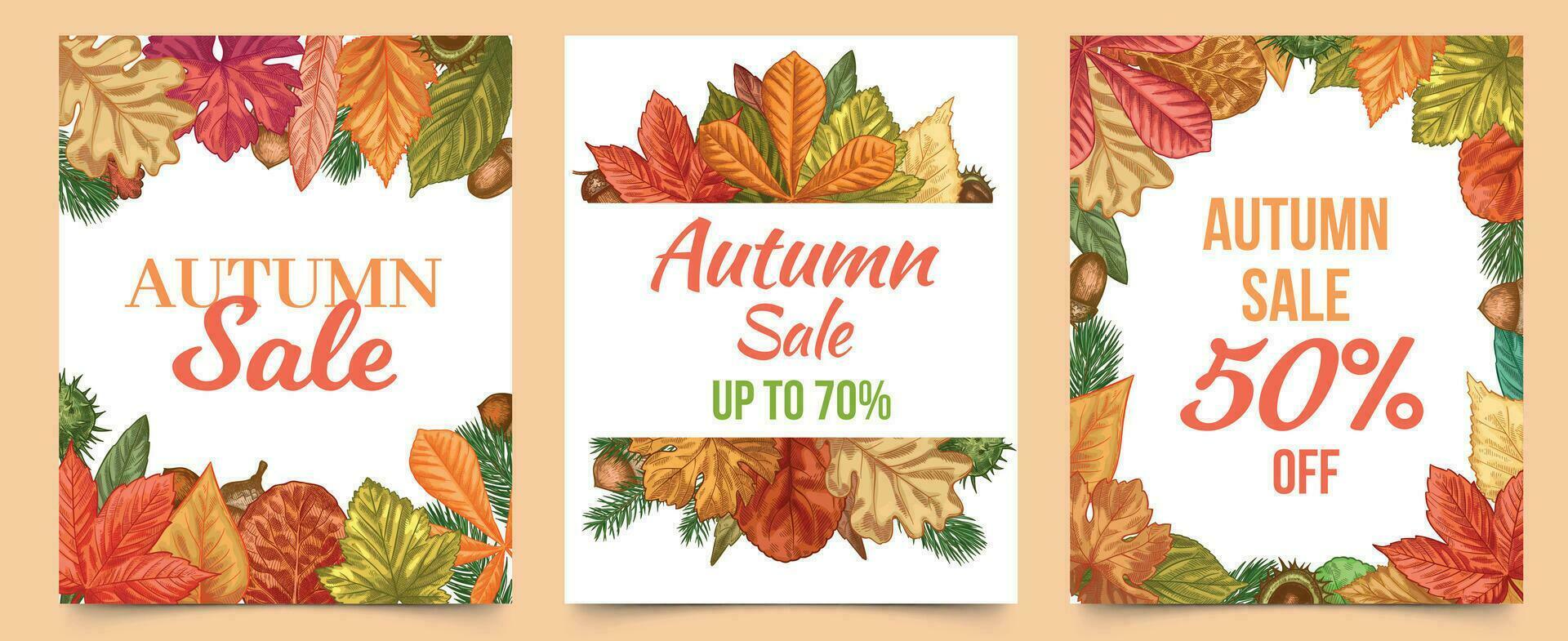 l'automne vente. coloré tomber feuilles branché conception pour dépliants, vente au détail coupons, saison vente caractères remise bannières vecteur ensemble