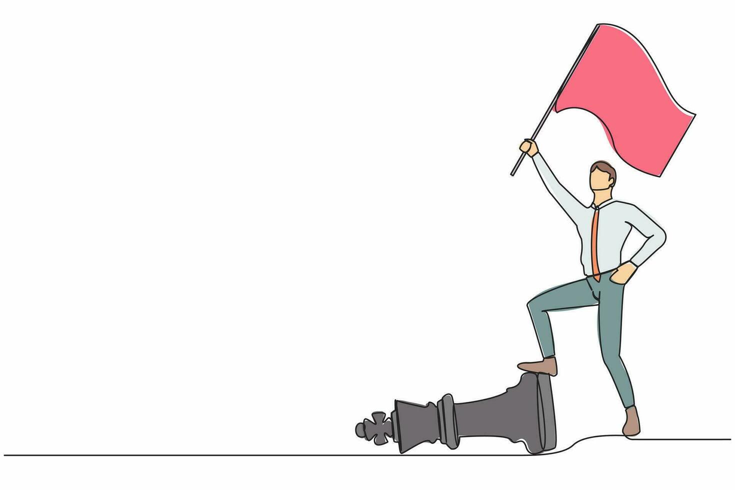 continu un ligne dessin homme d'affaire agitant drapeau et surmonter autre société pièce. défaite concurrent dans affaires comme gagnant échecs Jeu minuscule personne. Célibataire ligne dessiner conception vecteur illustration