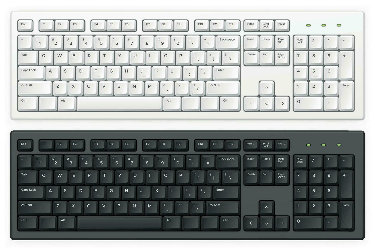 clavier. PC blanc et noir clé boutons avec Anglais qwerty alphabet réaliste vecteur isolé modèle pour dispositif et bureau planche