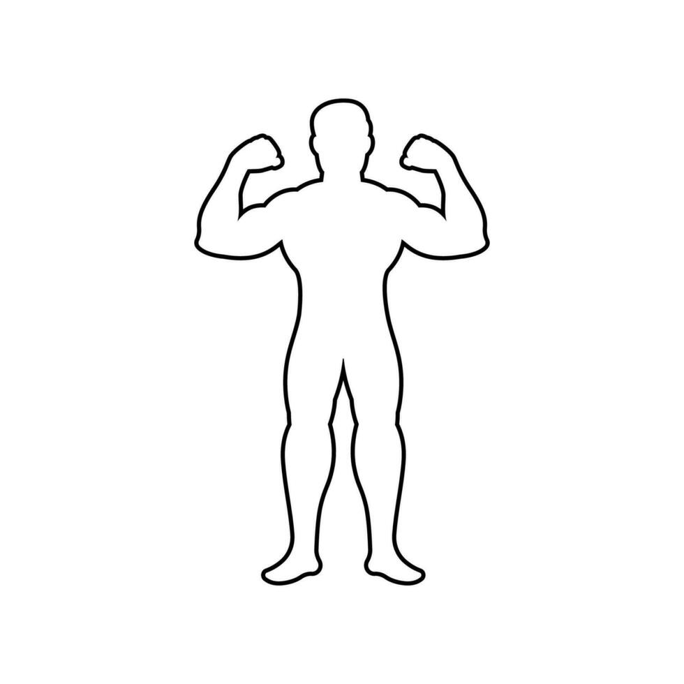 bodybuilder athlète montrant le sien muscles.line art. vecteur