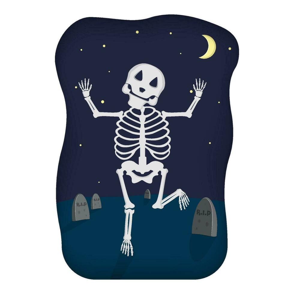 dessin animé mignonne squelette avec nuit cimetière Contexte clipart graphique vecteur