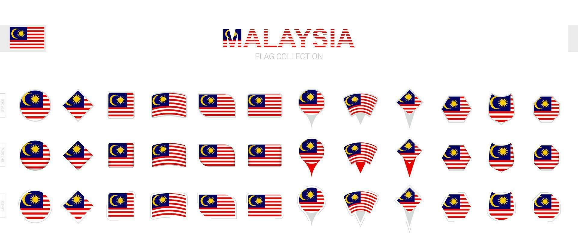grand collection de Malaisie drapeaux de divers formes et effets. vecteur