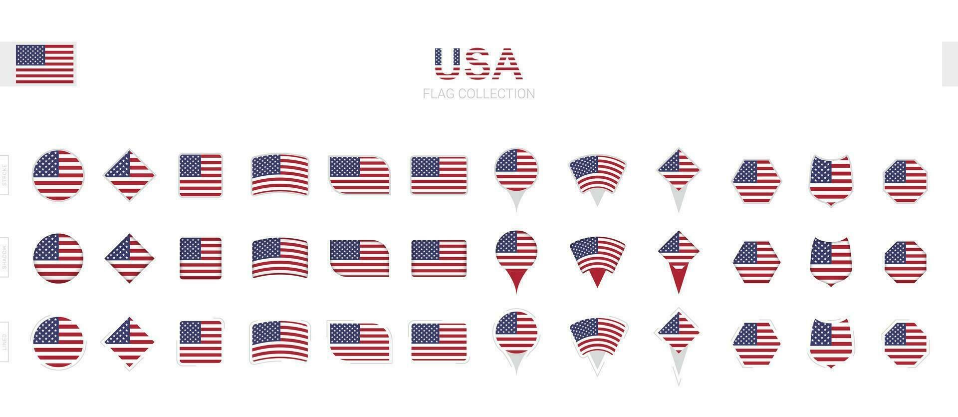 grand collection de Etats-Unis drapeaux de divers formes et effets. vecteur