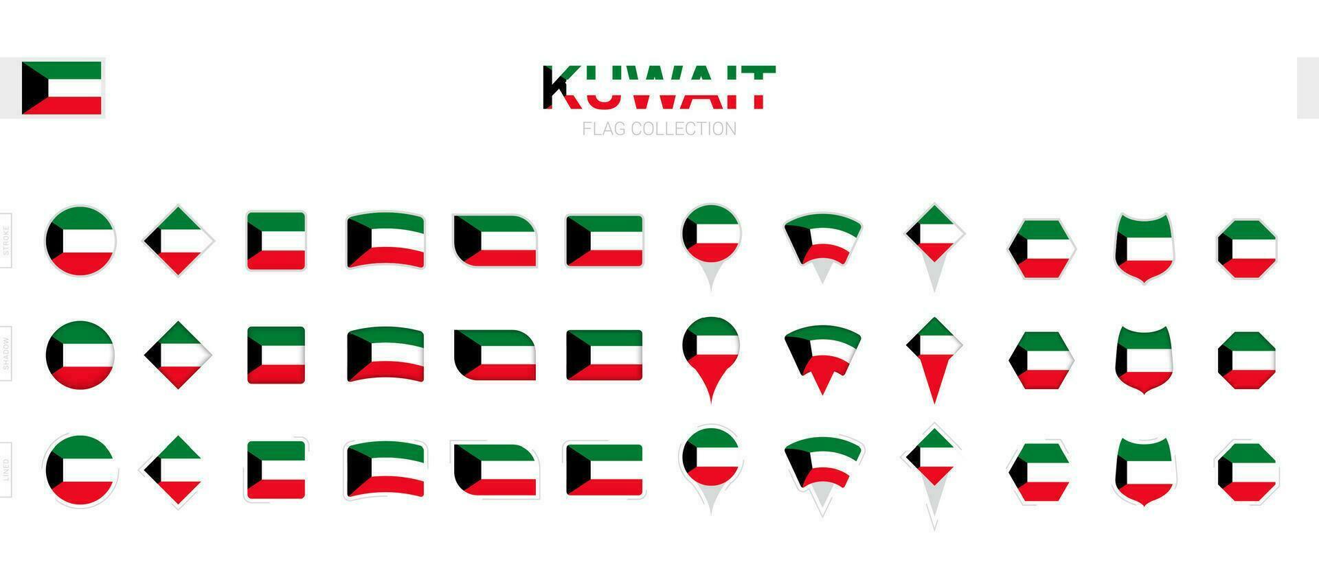 grand collection de Koweit drapeaux de divers formes et effets. vecteur