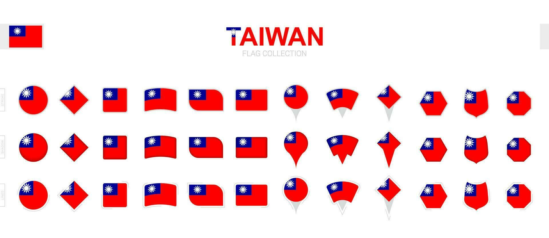 grand collection de Taïwan drapeaux de divers formes et effets. vecteur