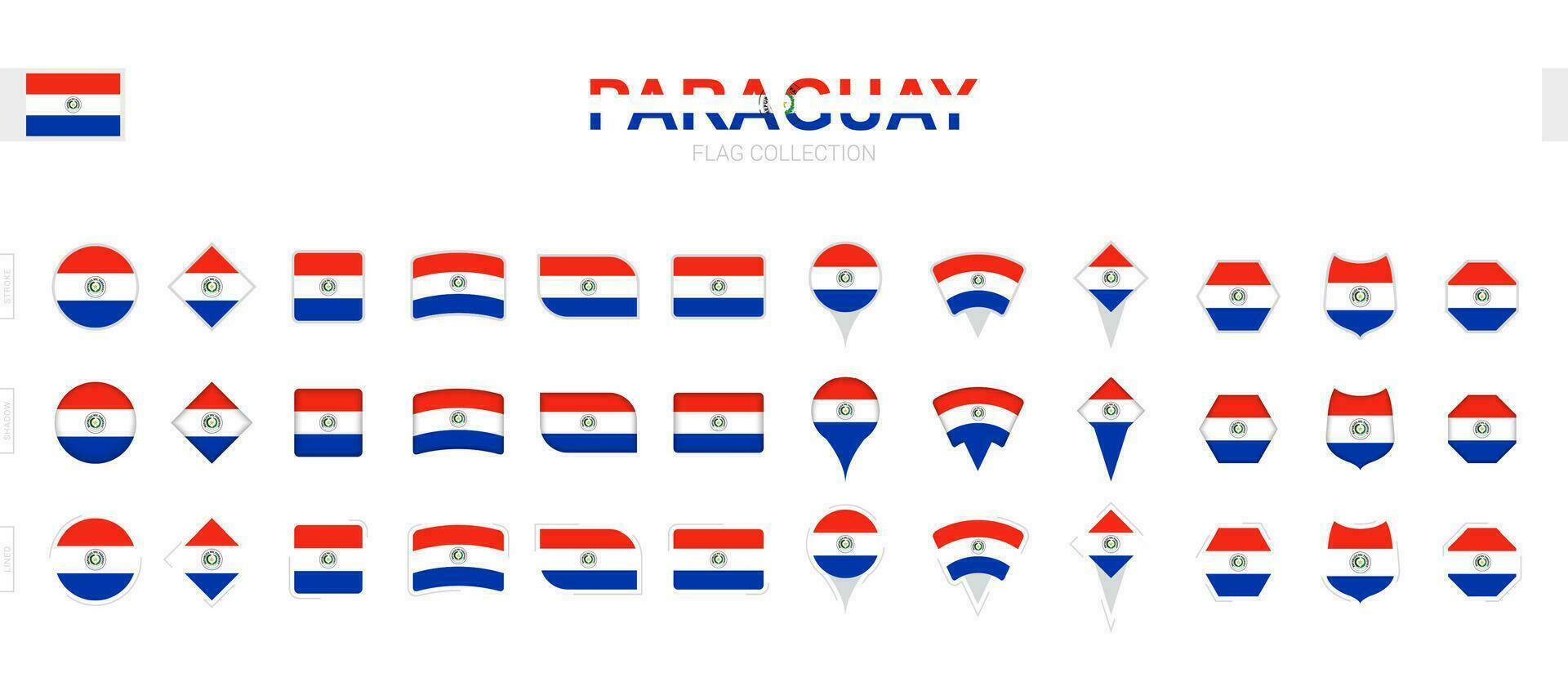 grand collection de paraguay drapeaux de divers formes et effets. vecteur