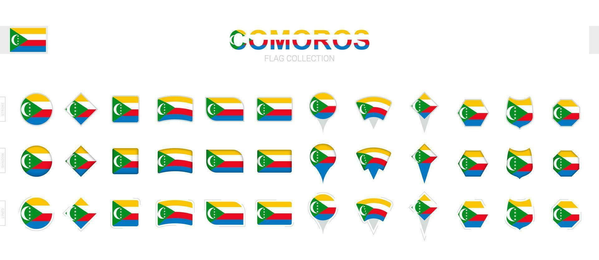 grand collection de comores drapeaux de divers formes et effets. vecteur