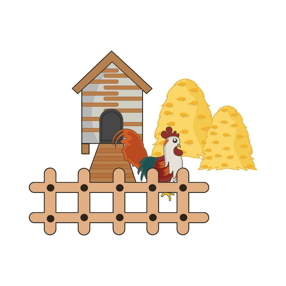 ferme loger, poulet nourriture avec coq illustration vecteur