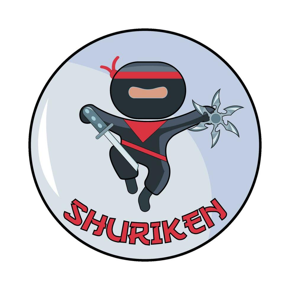 shuriken, samouraï dans ninja avec dans bouton illustration vecteur