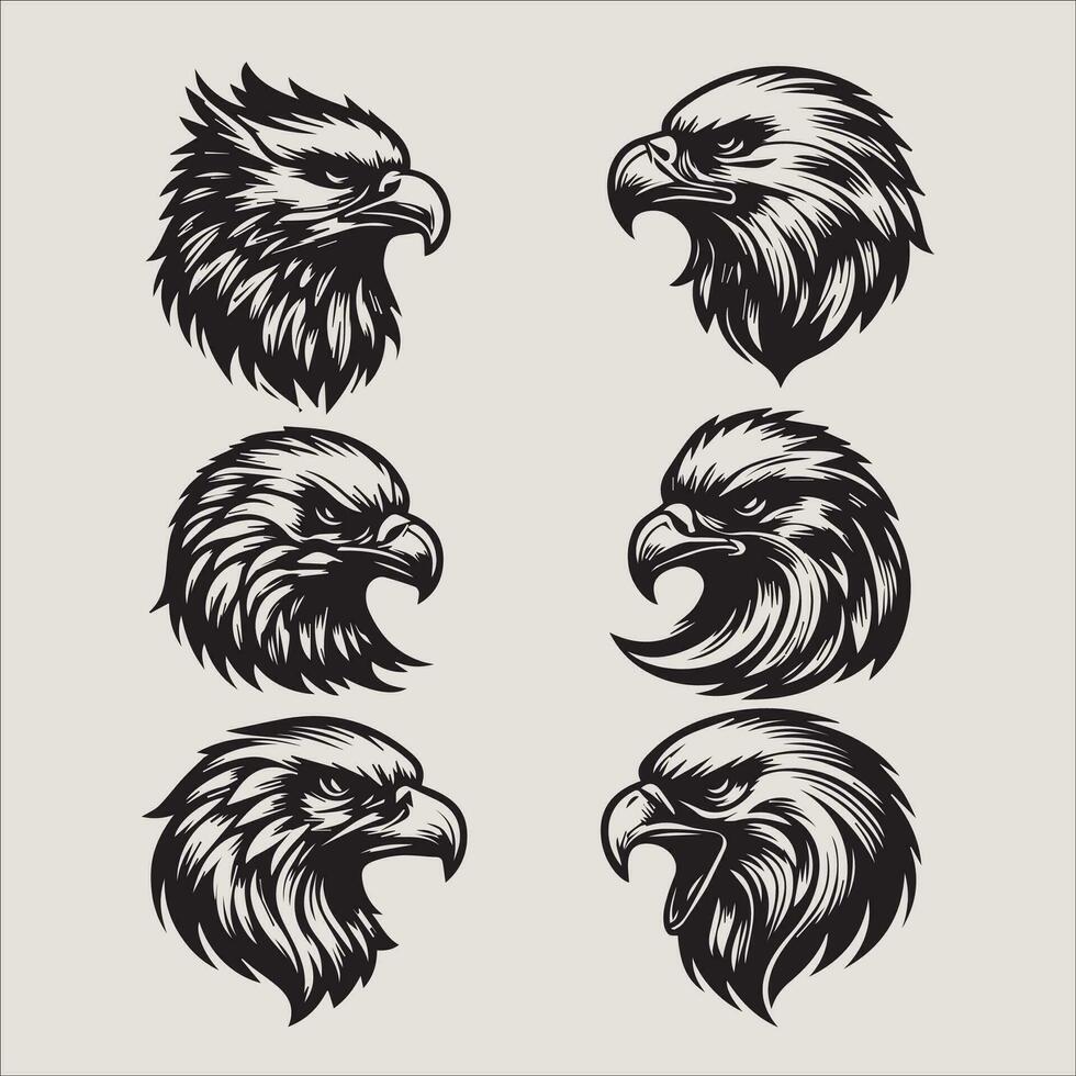Aigle tête ensemble vecteur illustration dans noir et blanc couleurs isolé sur gris Contexte